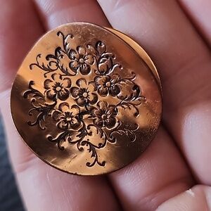 VTG Floral Engraved Copper Brooch